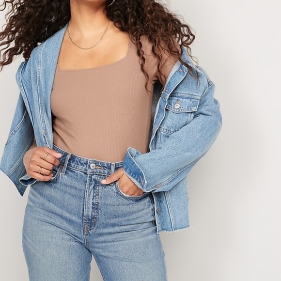 Long-Sleeve Square-Neck Rib-Knit Bodysuit Light Brown Old Navy Size XL NWT - Picture 10 of 10